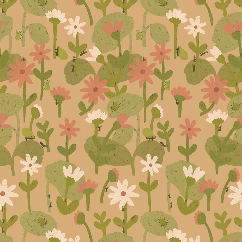 Blooming daisies – Warm beige Wallpaper by Lotte Dirks | Into the Flowerfields Collection