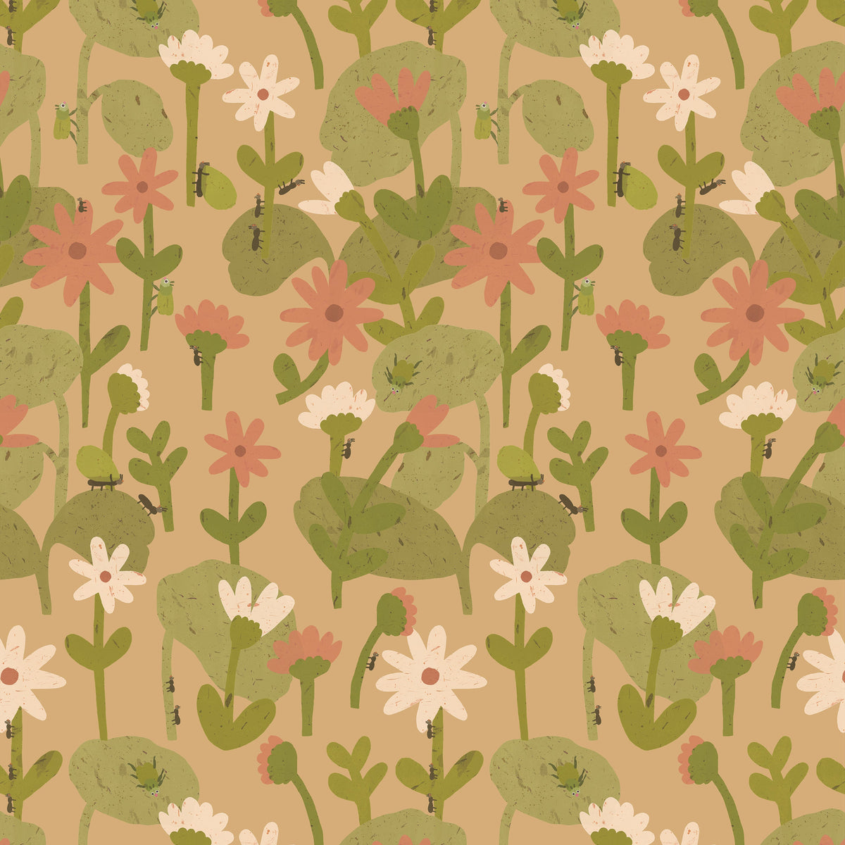 Blooming daisies – Warm beige Wallpaper by Lotte Dirks | Into the Flowerfields Collection