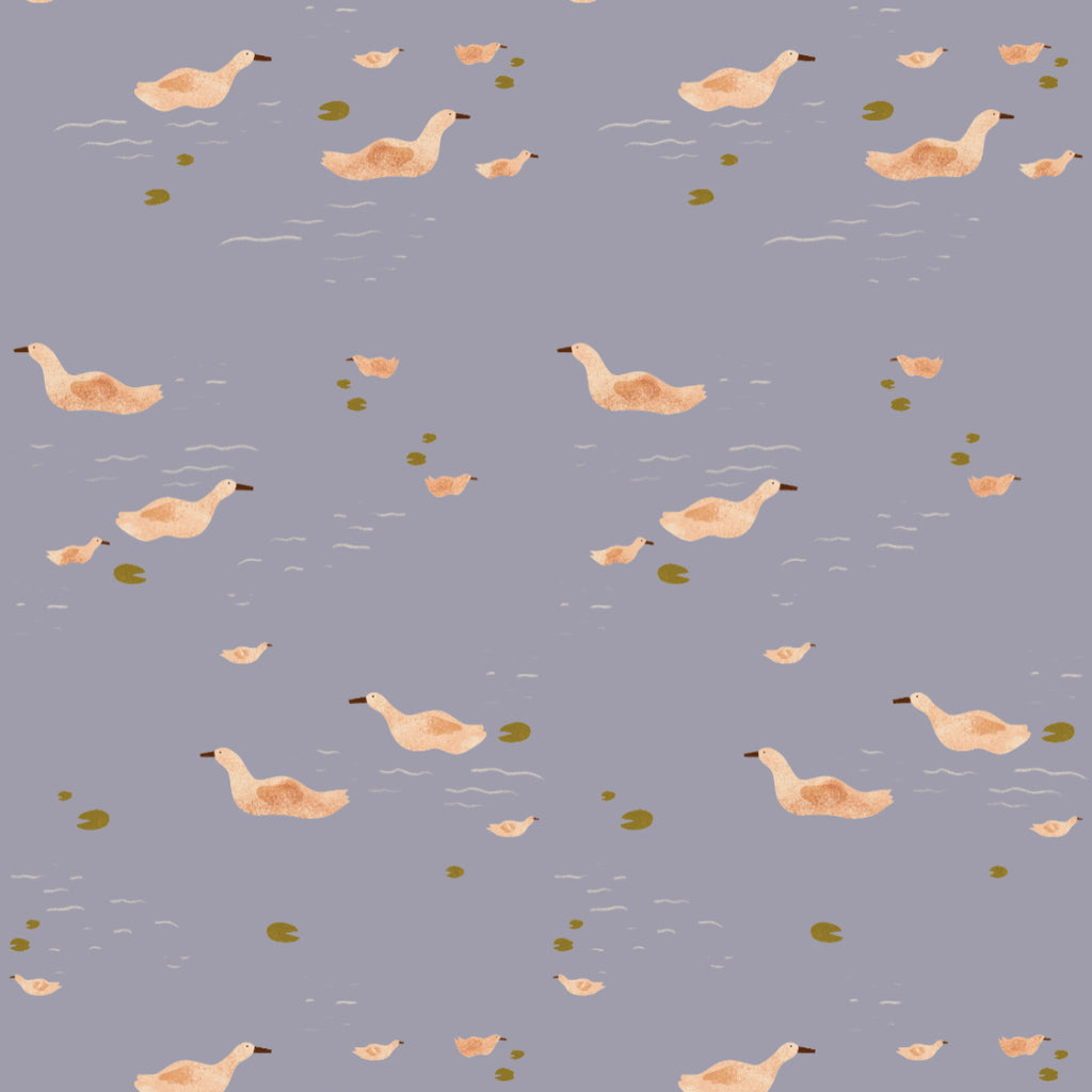 Behang Meet Me at the Wall -  Ducks Smokey Periwinkle - Lotte Dirks