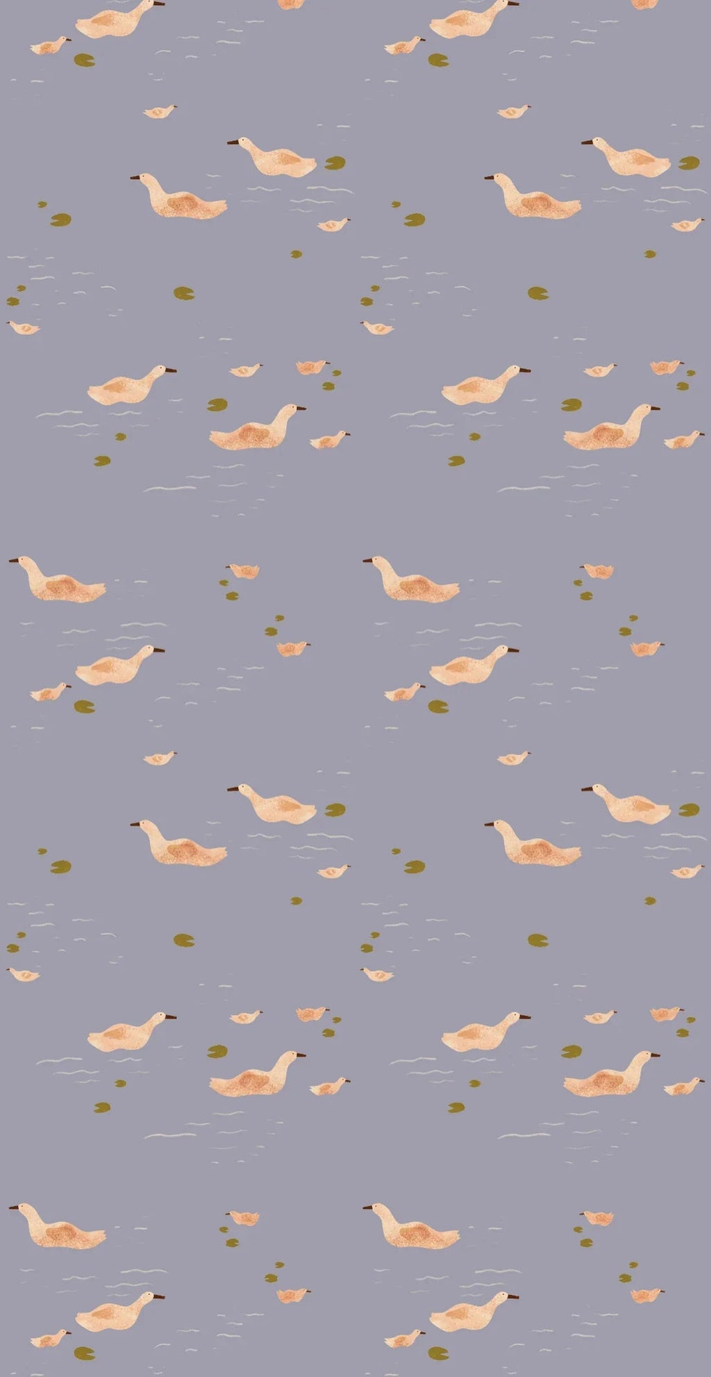 Behang Meet Me at the Wall -  Ducks Smokey Periwinkle - Lotte Dirks
