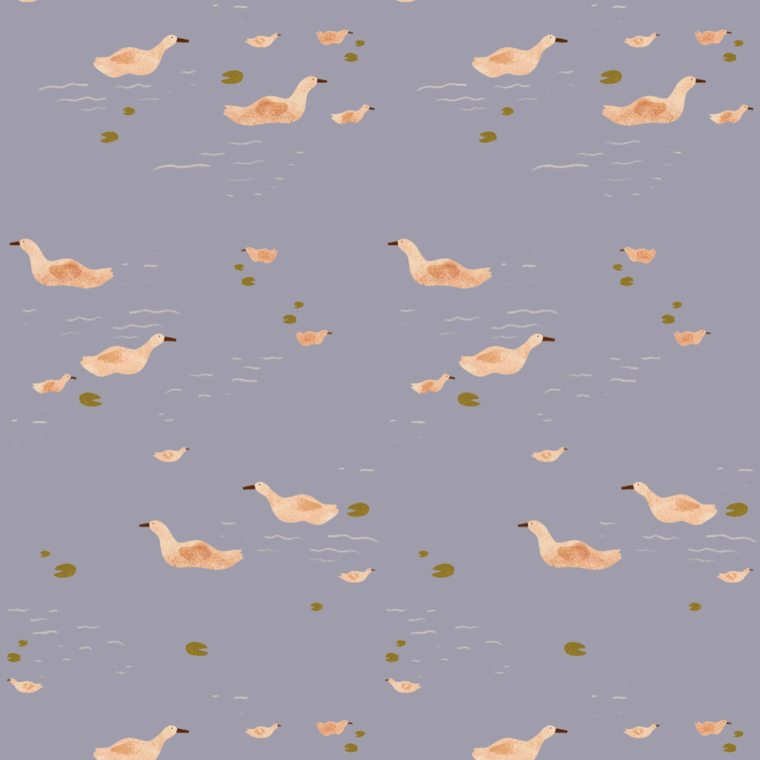 Behangstaal Meet Me at the Wall -  Ducks Smokey Periwinkle - Lotte Dirks