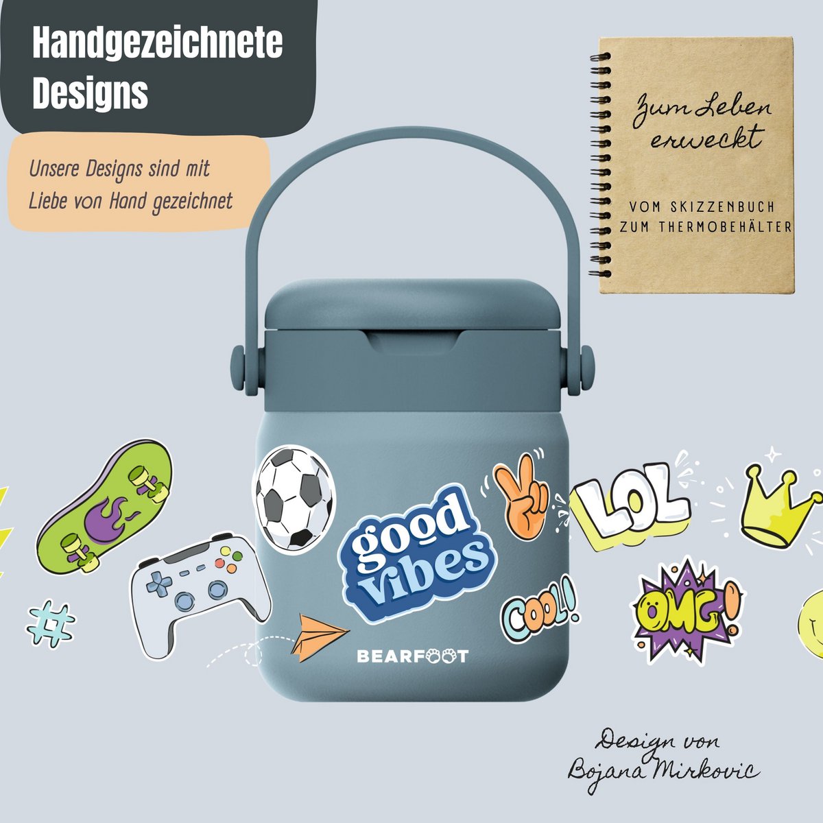 Thermoscontainer kinder RVS - sticker blauw