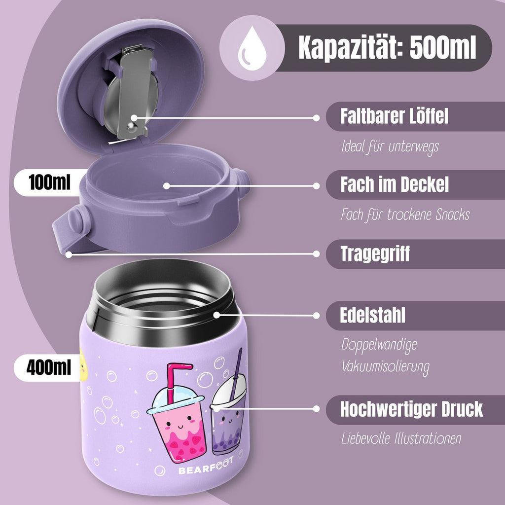 Thermoscontainer kinder RVS - Bubble Tea paars