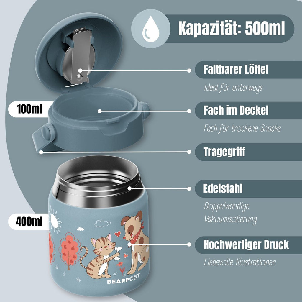Thermocontainer kinder RVS - hond & kat blauw