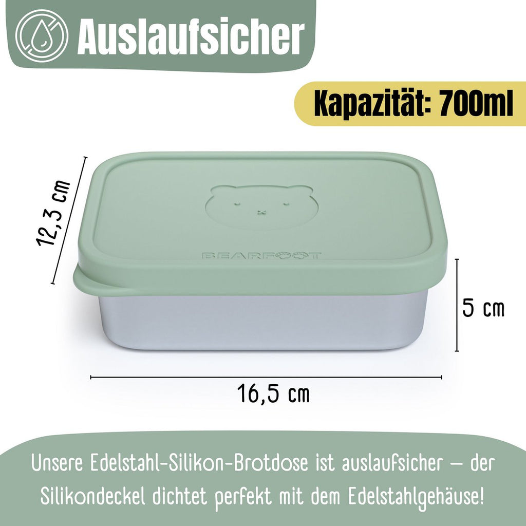 Lunchbox kinder RVS met siliconen inzetstuk - salie