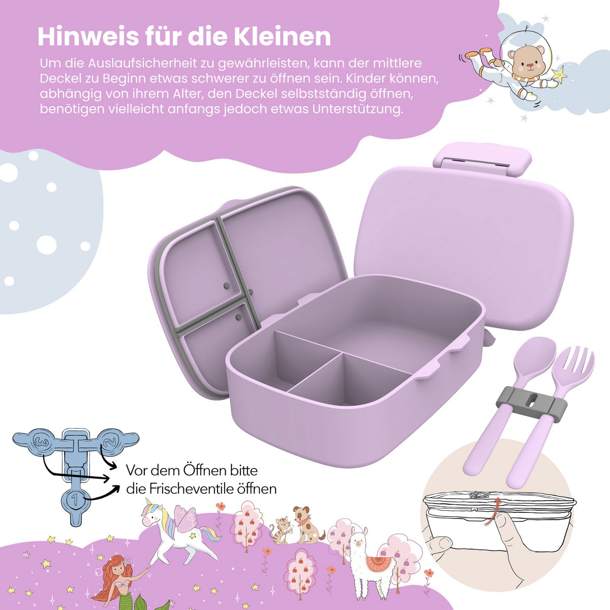 Kinderlunchbox met vakken, lichtgewicht en lekvrij - paars