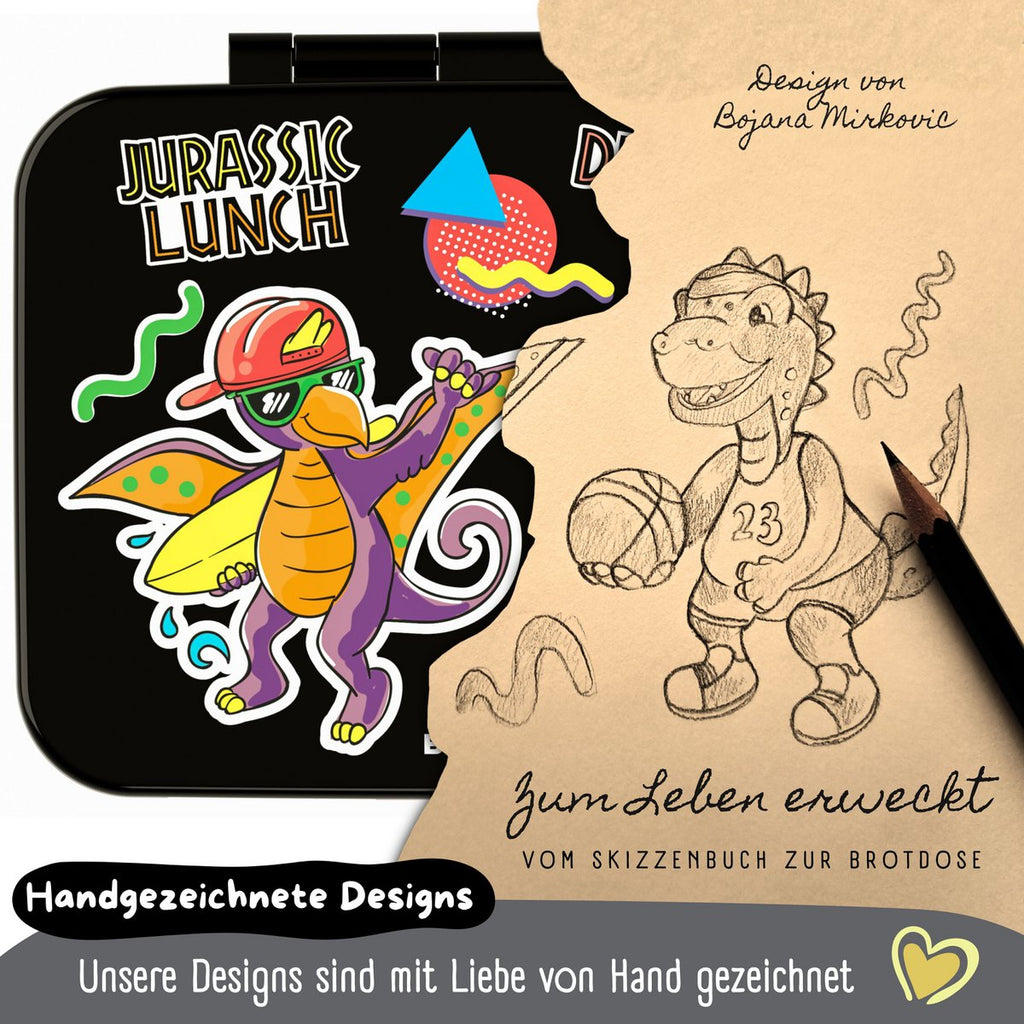 Leaf kan met compartimenten, licht en lek -proof - dinosaal zwart
