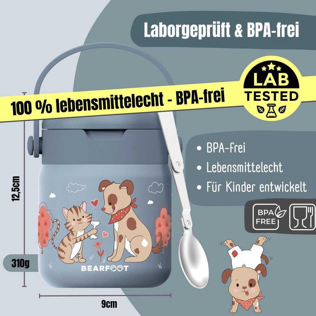 Thermocontainer kinder RVS - hond & kat blauw
