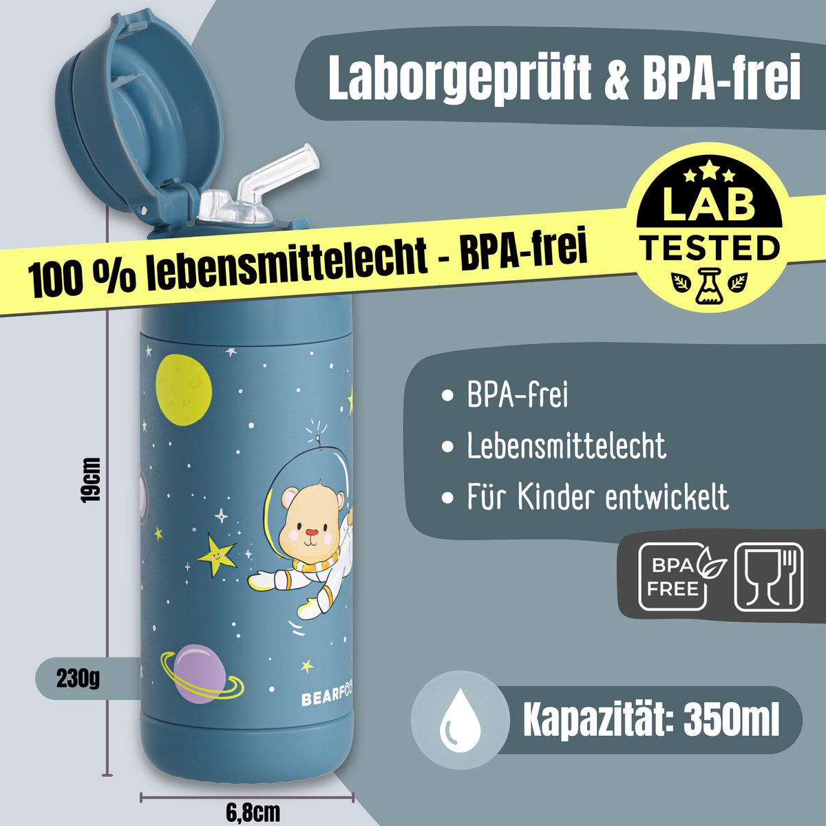 Thermo kinderdrinkfles RVS - Astro Beer blauw