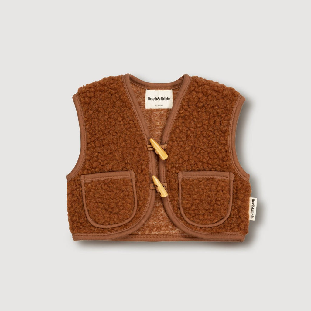 Wollen sherpavest - Kastanje