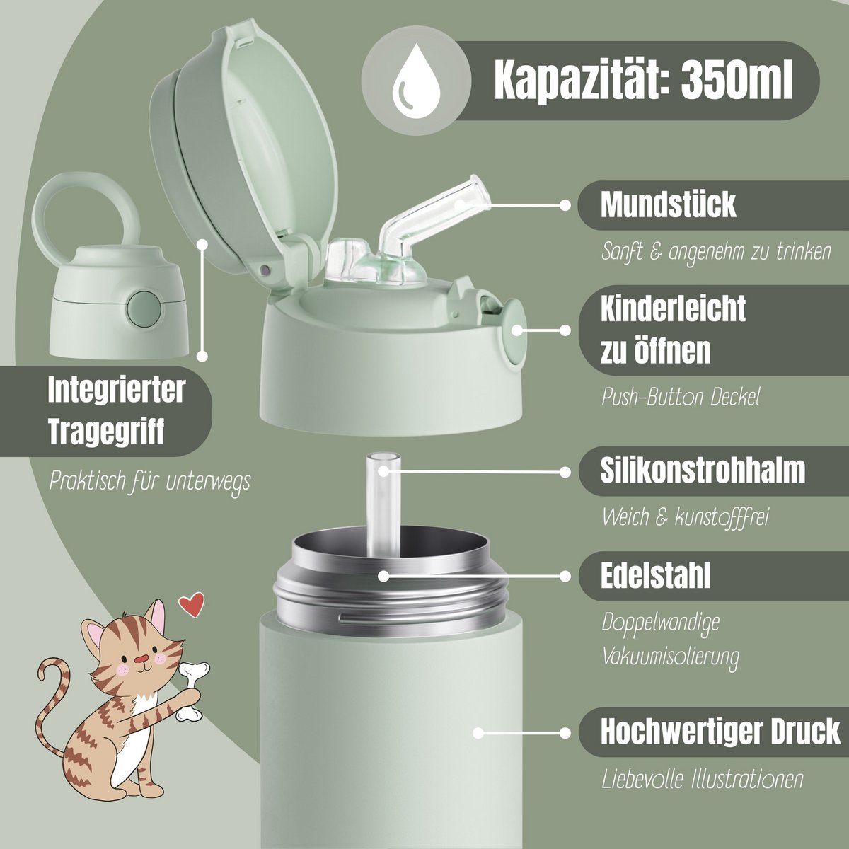 Thermo kinderdrinkfles RVS - groen
