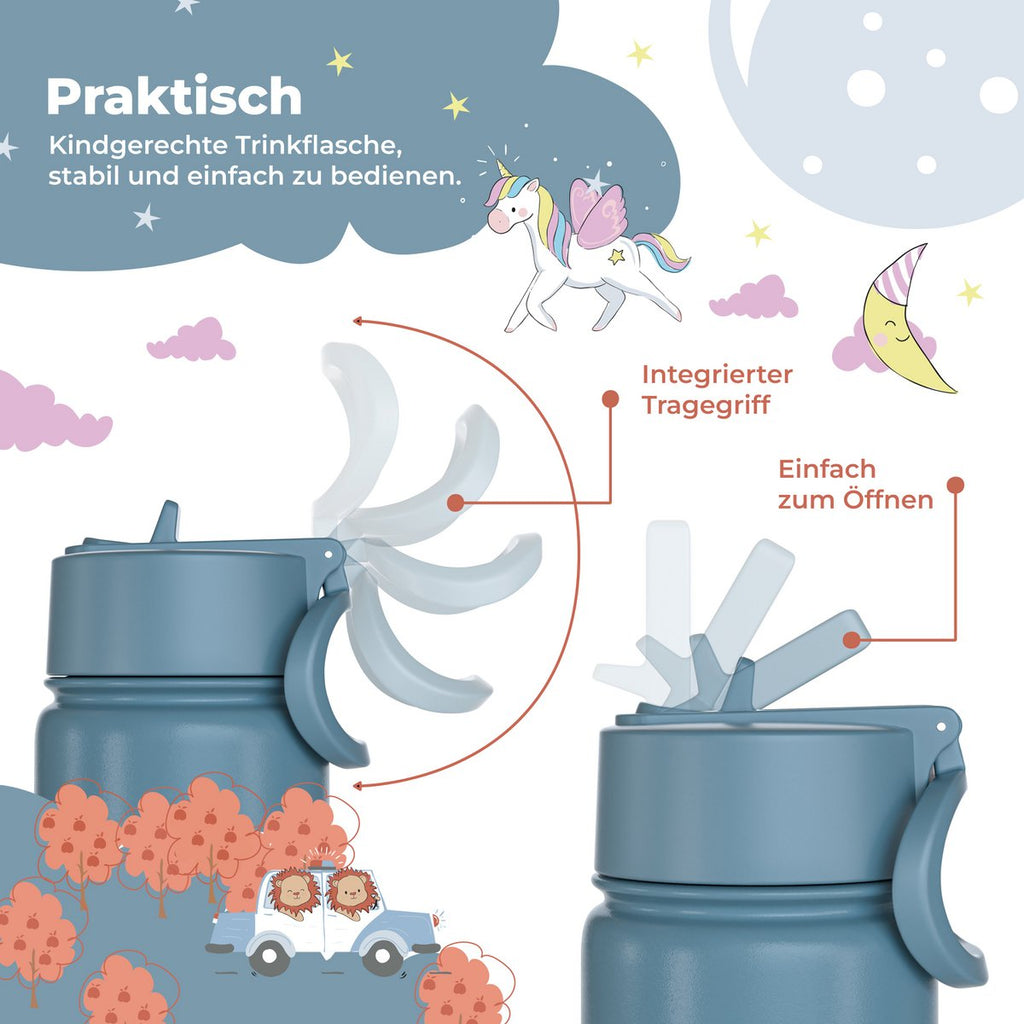Thermo kinderdrinkfles RVS - hond & kat blauw