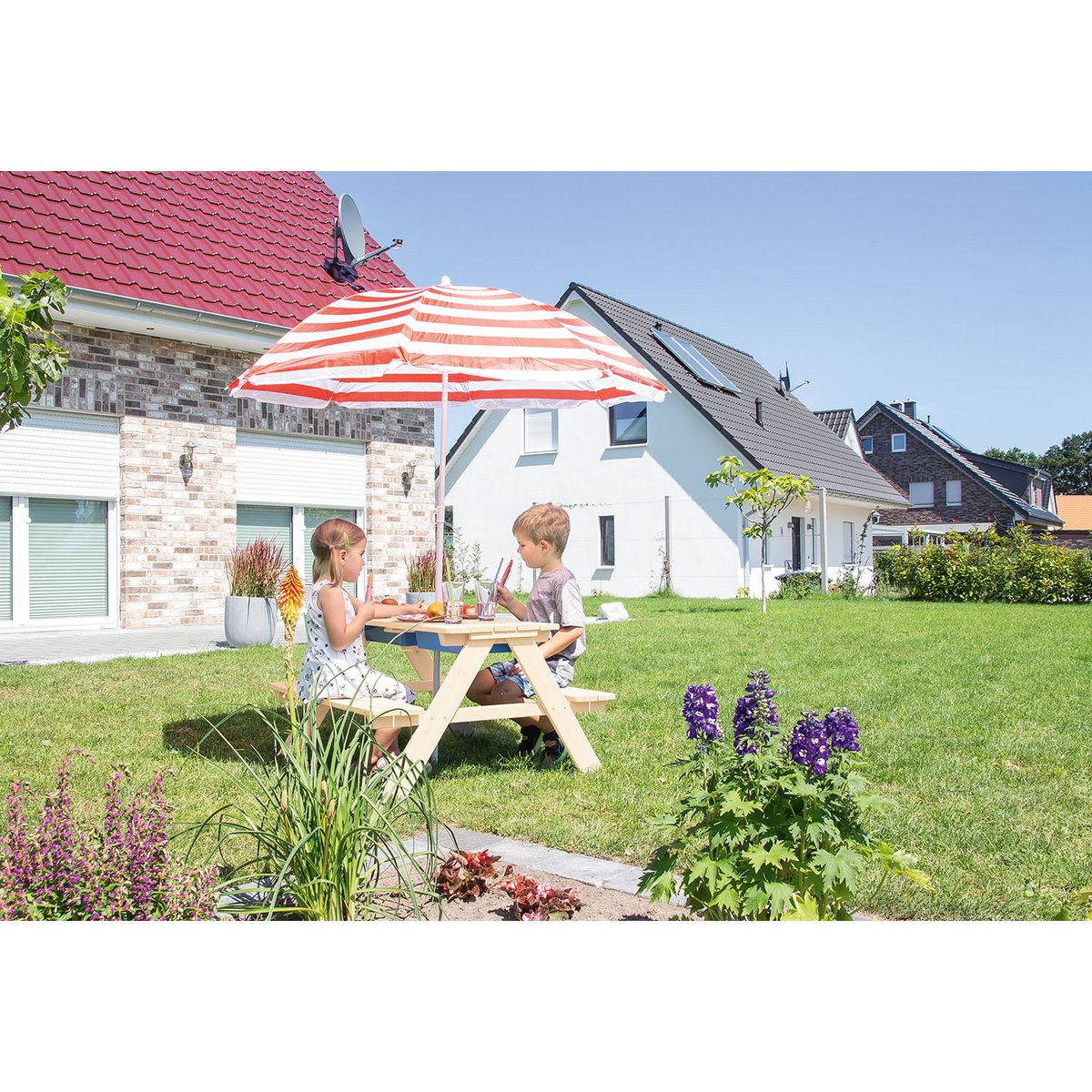 Pinolino Kinderpicknickbank Nicki voor 4 – met Zand- & Waterbak – Naturel