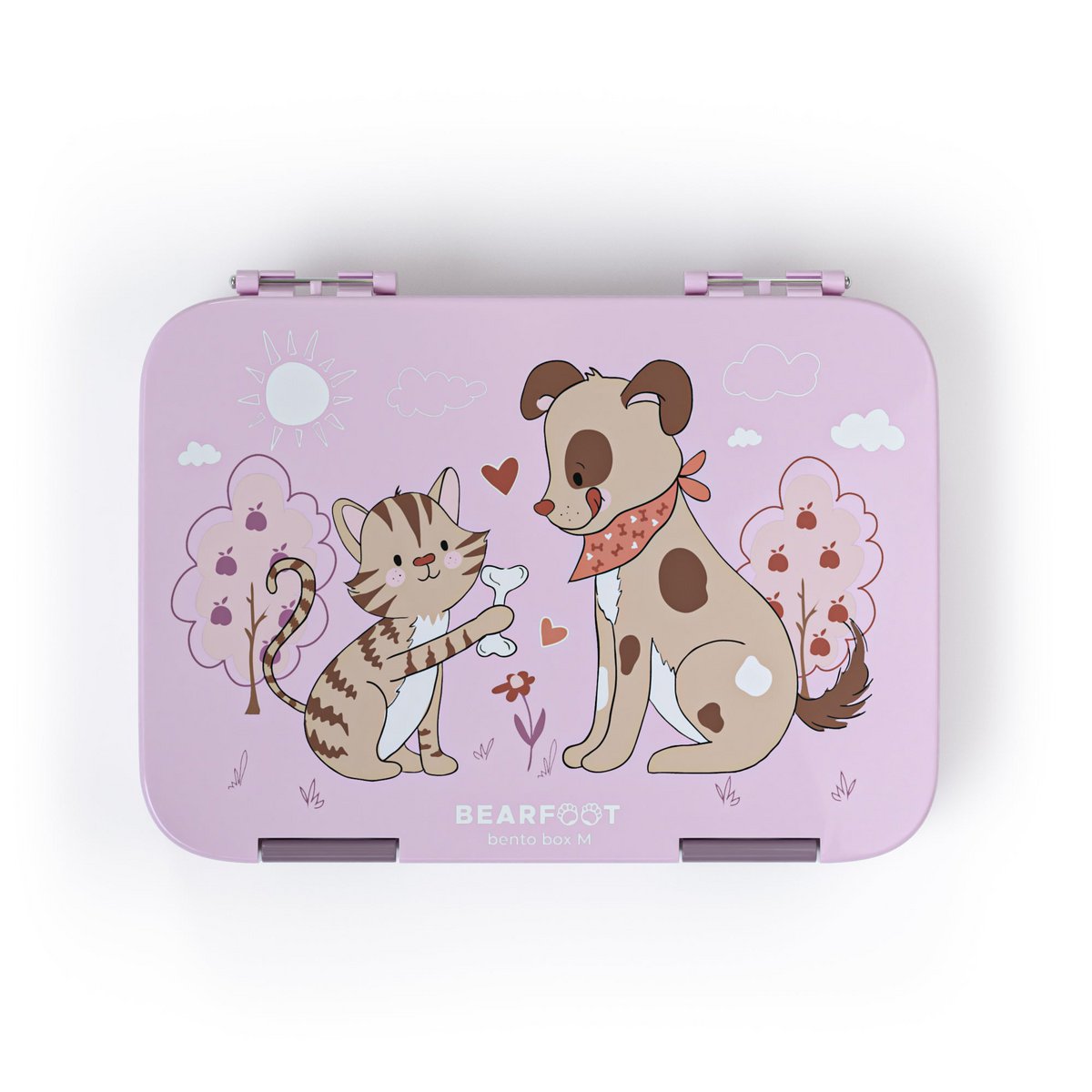 Kinderlunchbox met vakken, lunchbox - hond & kat paars