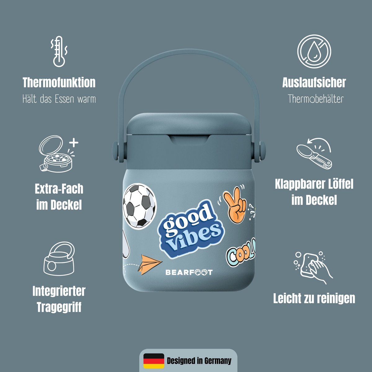 Thermoscontainer kinder RVS - sticker blauw