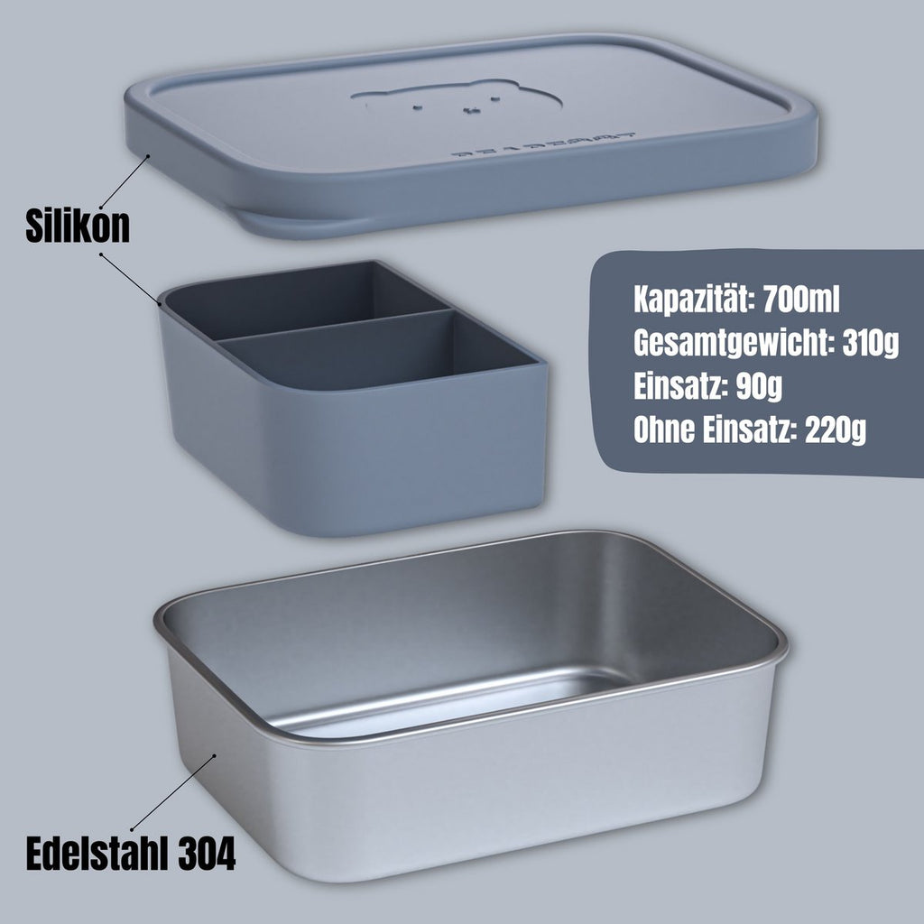 Lunchbox kinder RVS met siliconen inzetstuk - blauw