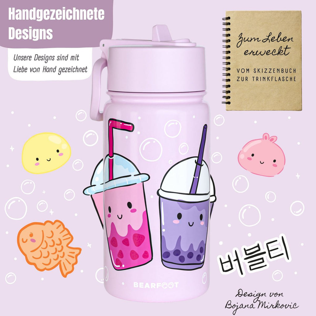 Thermo kinderdrinkfles RVS - BubbleTea paars