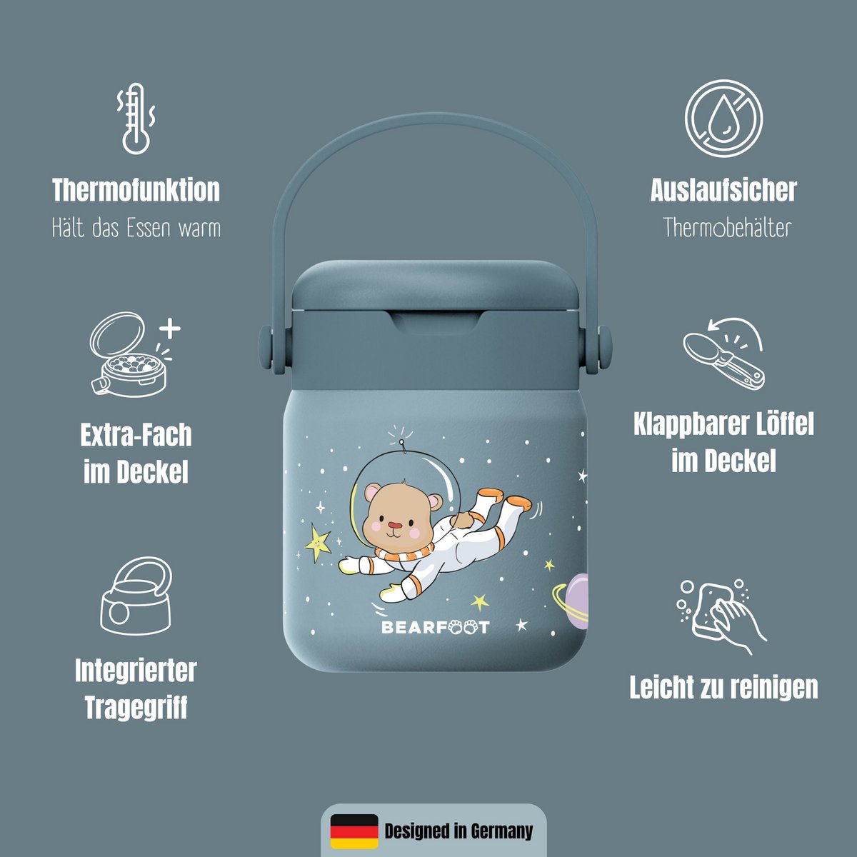 Thermoscontainer kinder RVS - Astro Bear blauw