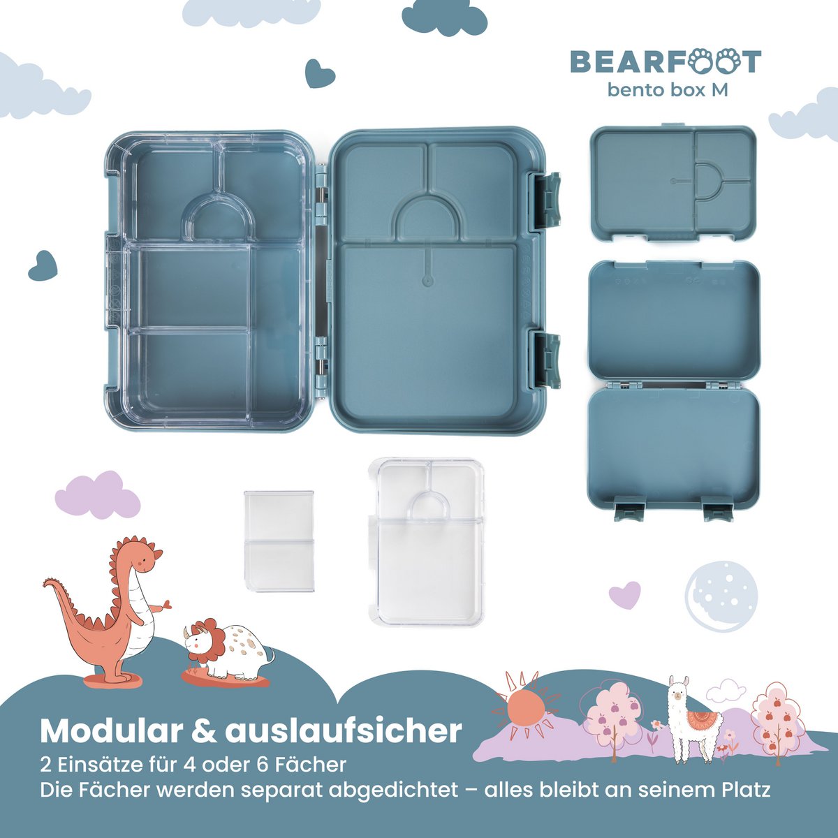 Kinderlunchbox met vakken, lunchbox - hond & kat blauw