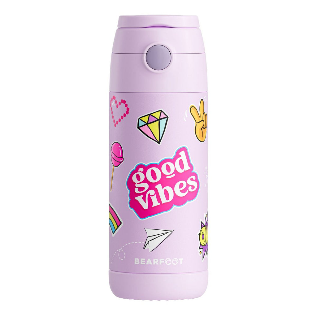 Thermo kinderdrinkfles RVS - sticker paars