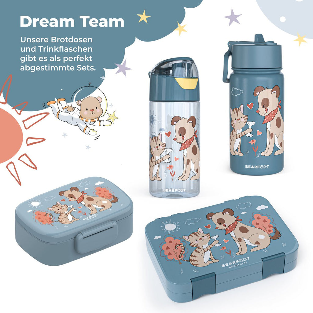 Thermo kinderdrinkfles RVS - hond & kat blauw