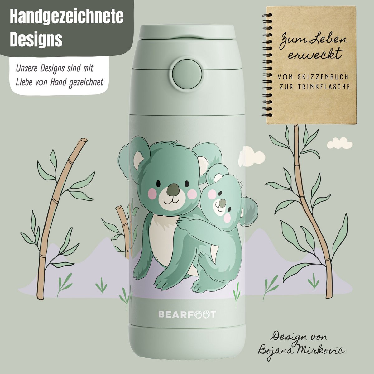 Thermo kinderdrinkfles RVS - Koala groen