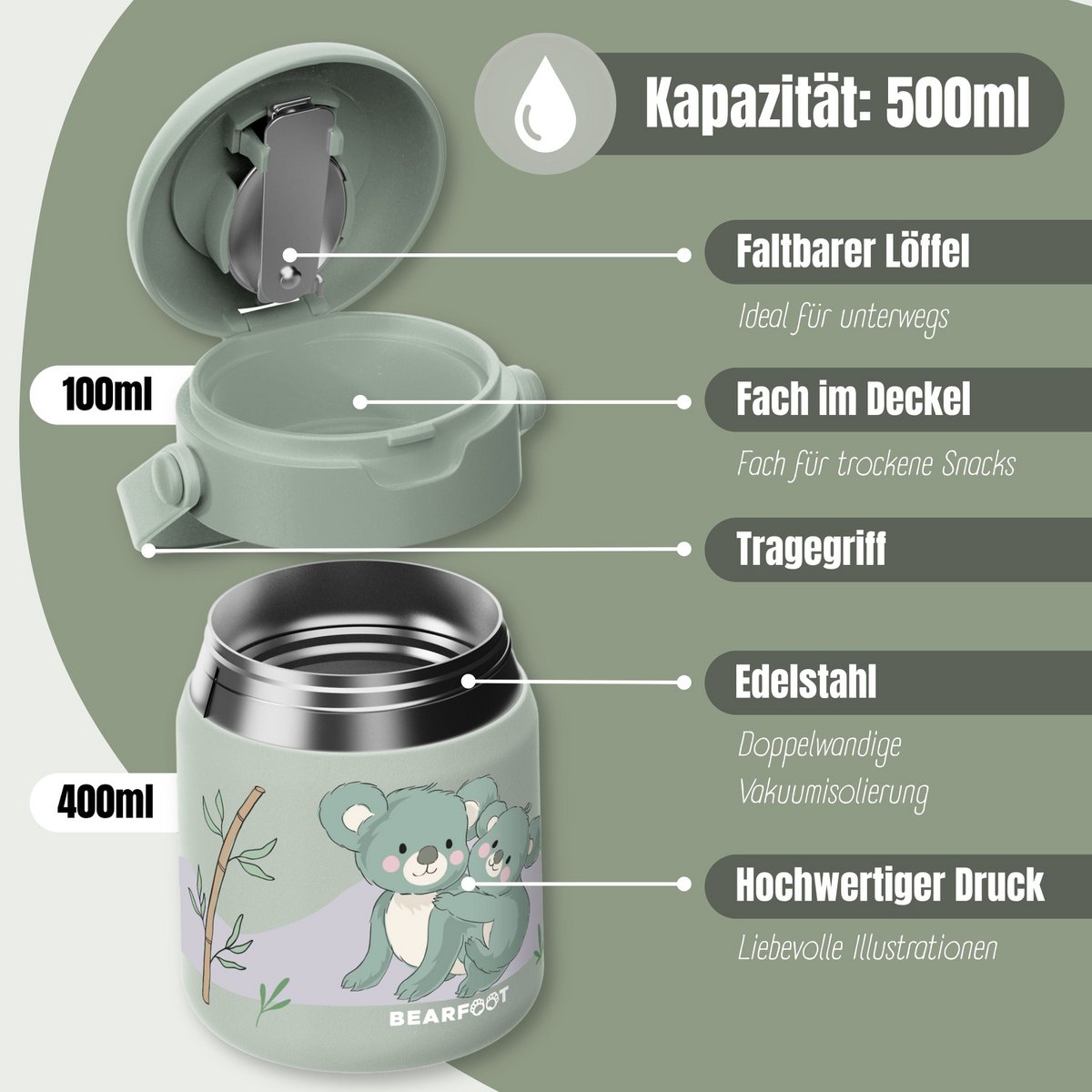 Kinder roestvrijstalen thermische container - Koala Sabei