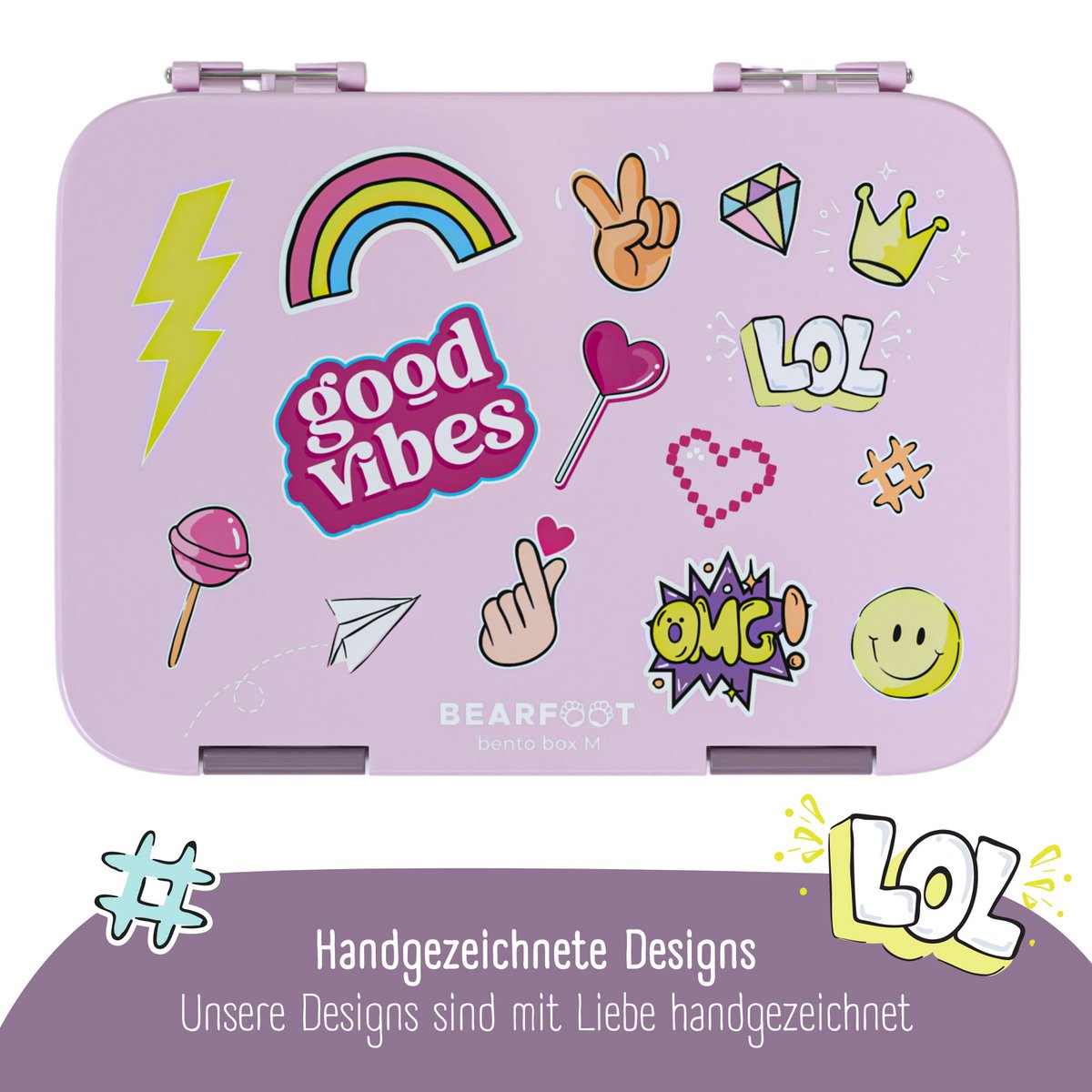 Kinderlunchbox met vakken, lunchbox - sticker paars