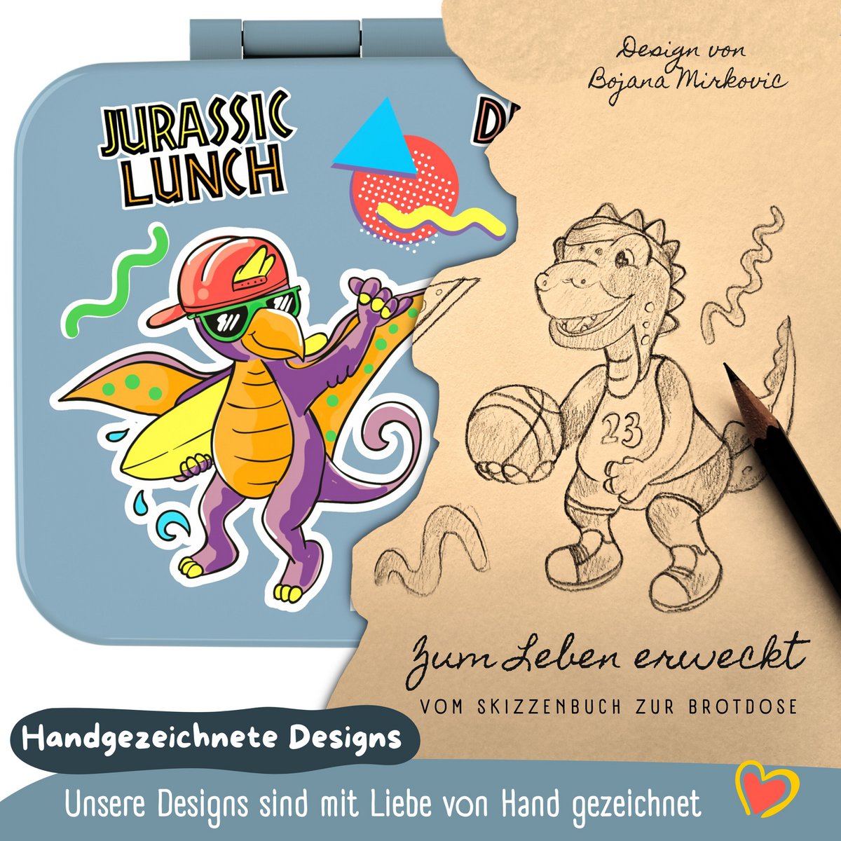 Leaf kan met onderwerpen, licht en lek - proof - dinosaurussen blauw