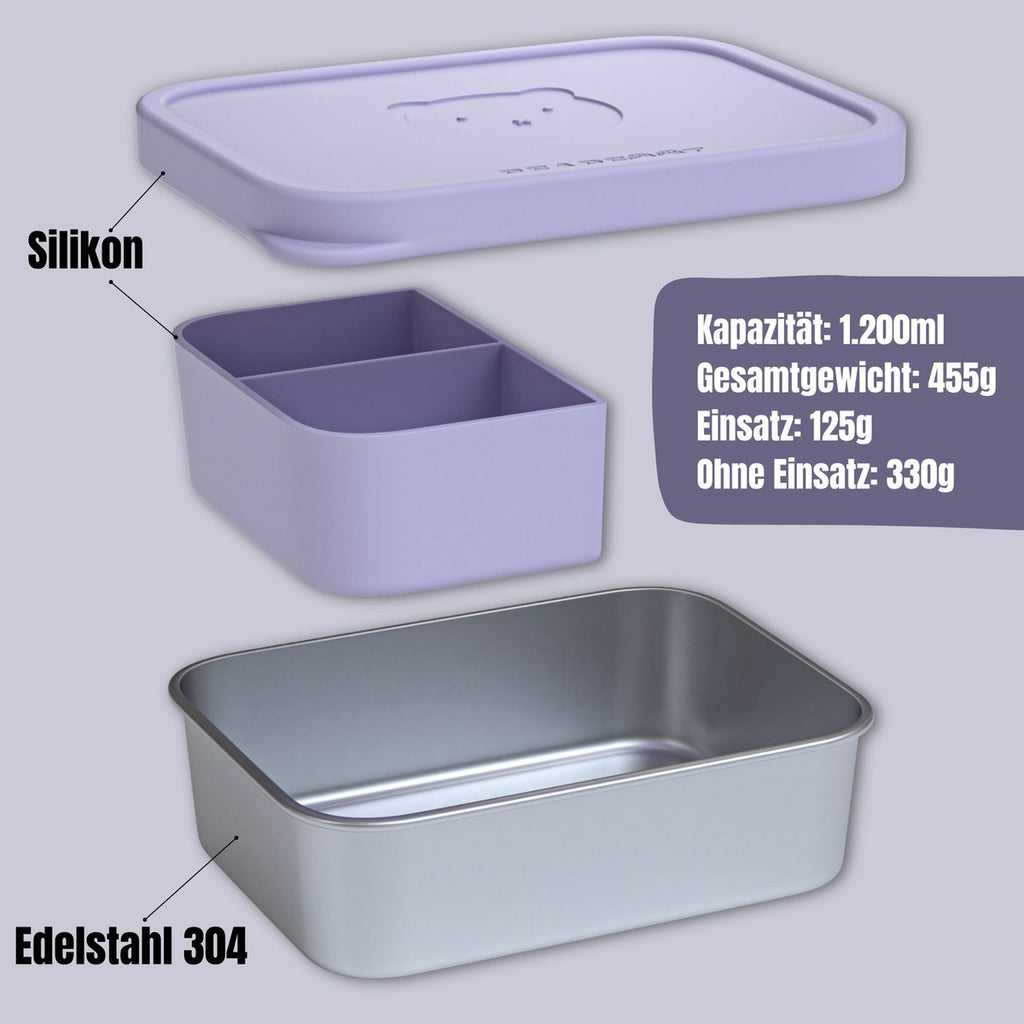 Kinderlunchbox RVS met siliconen inzetstuk - lavendel