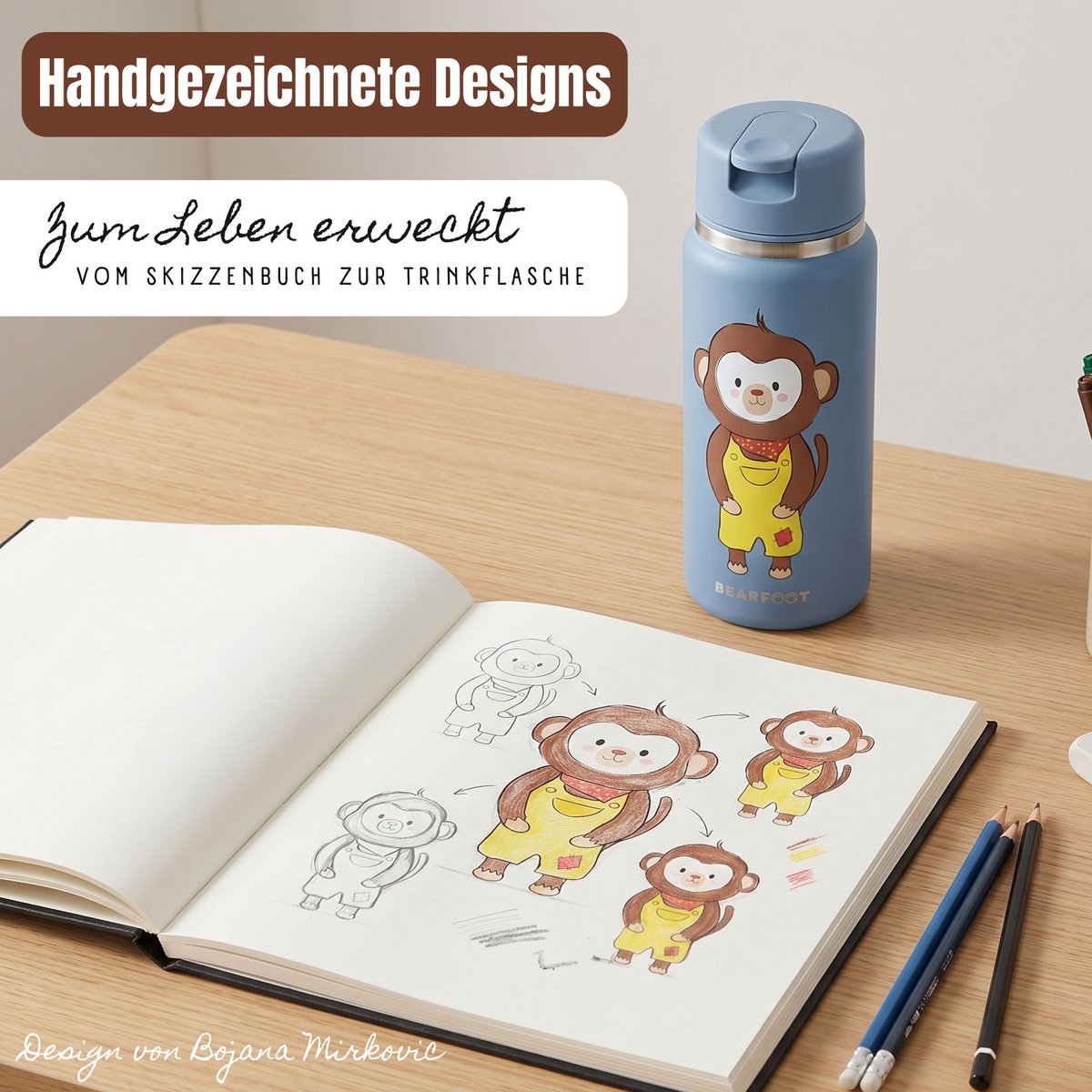TINY Thermo kinderdrinkfles RVS - aap