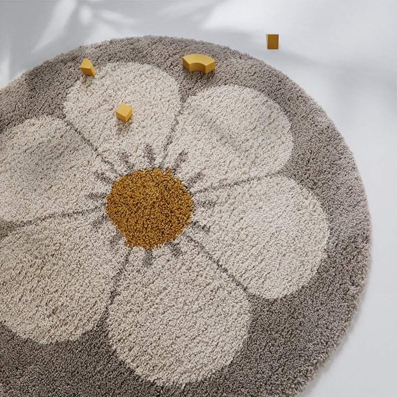 Bohemian Daisy beige rond kindervloerkleed