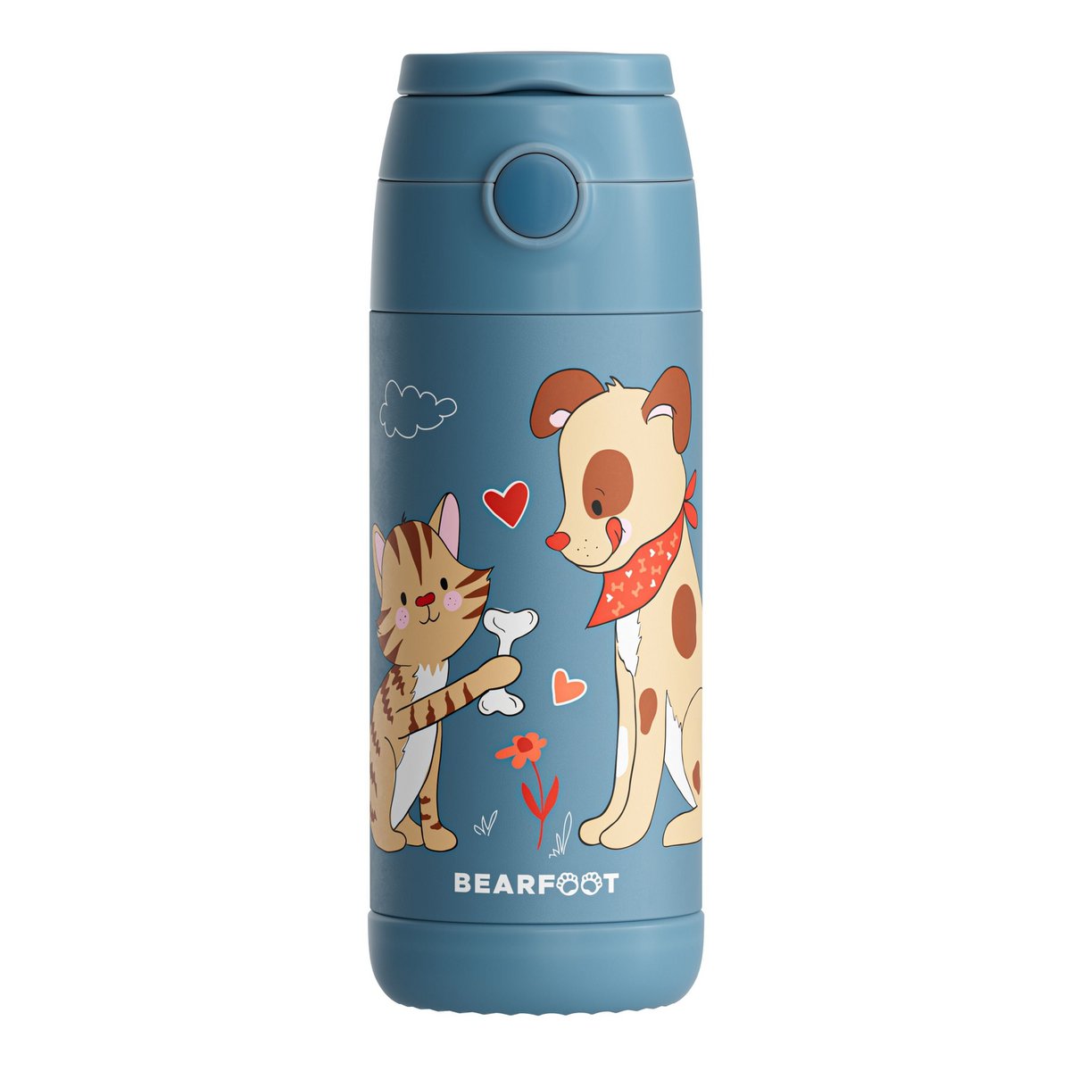 Thermo kinderdrinkfles RVS - hond & kat blauw