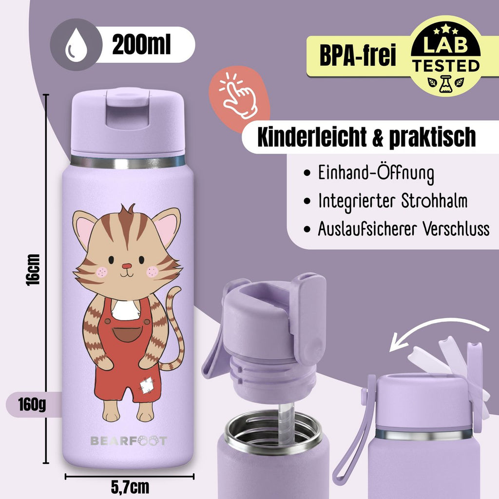TINY Thermo kinderdrinkfles RVS - kat paars