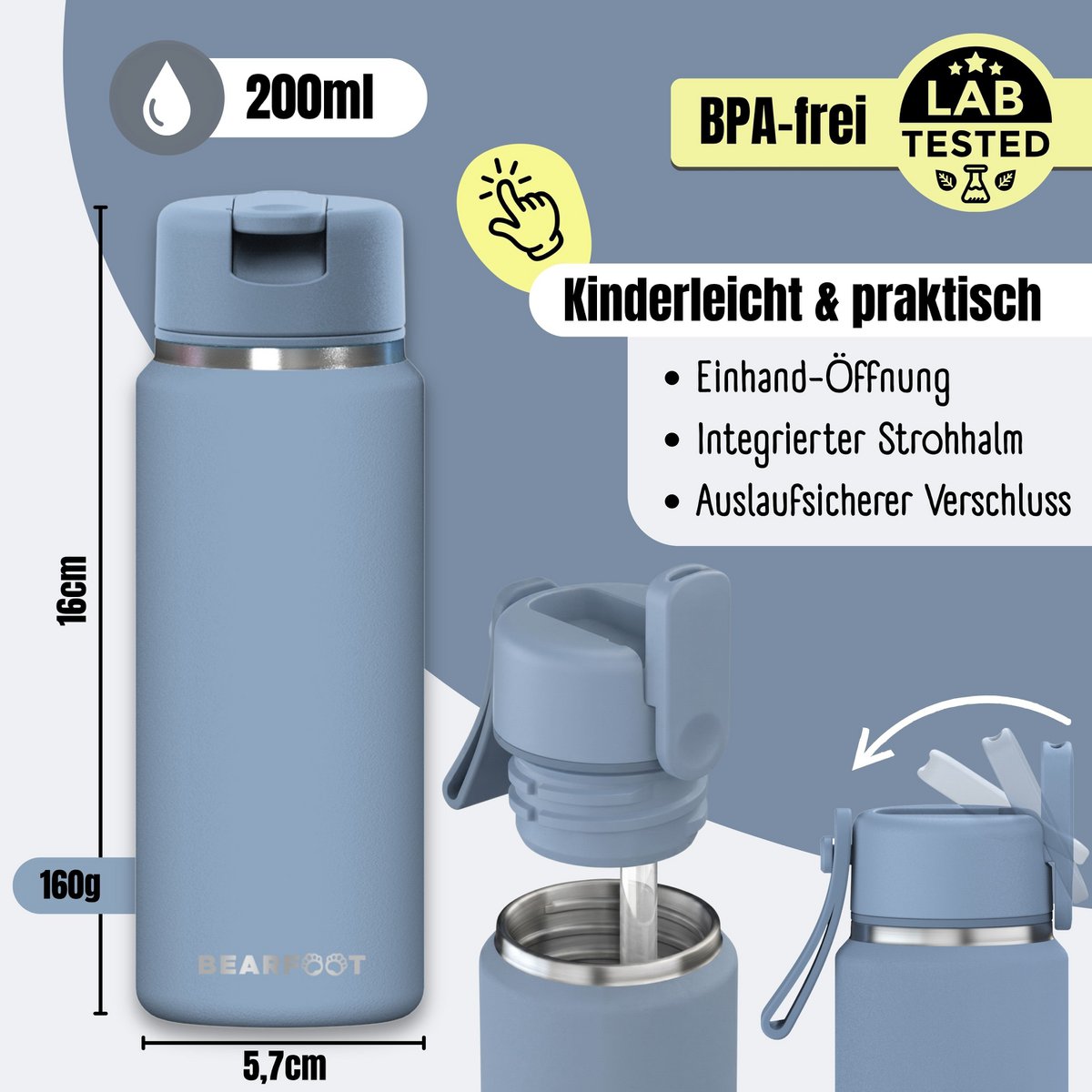 TINY Thermo kinderdrinkfles RVS - blauw