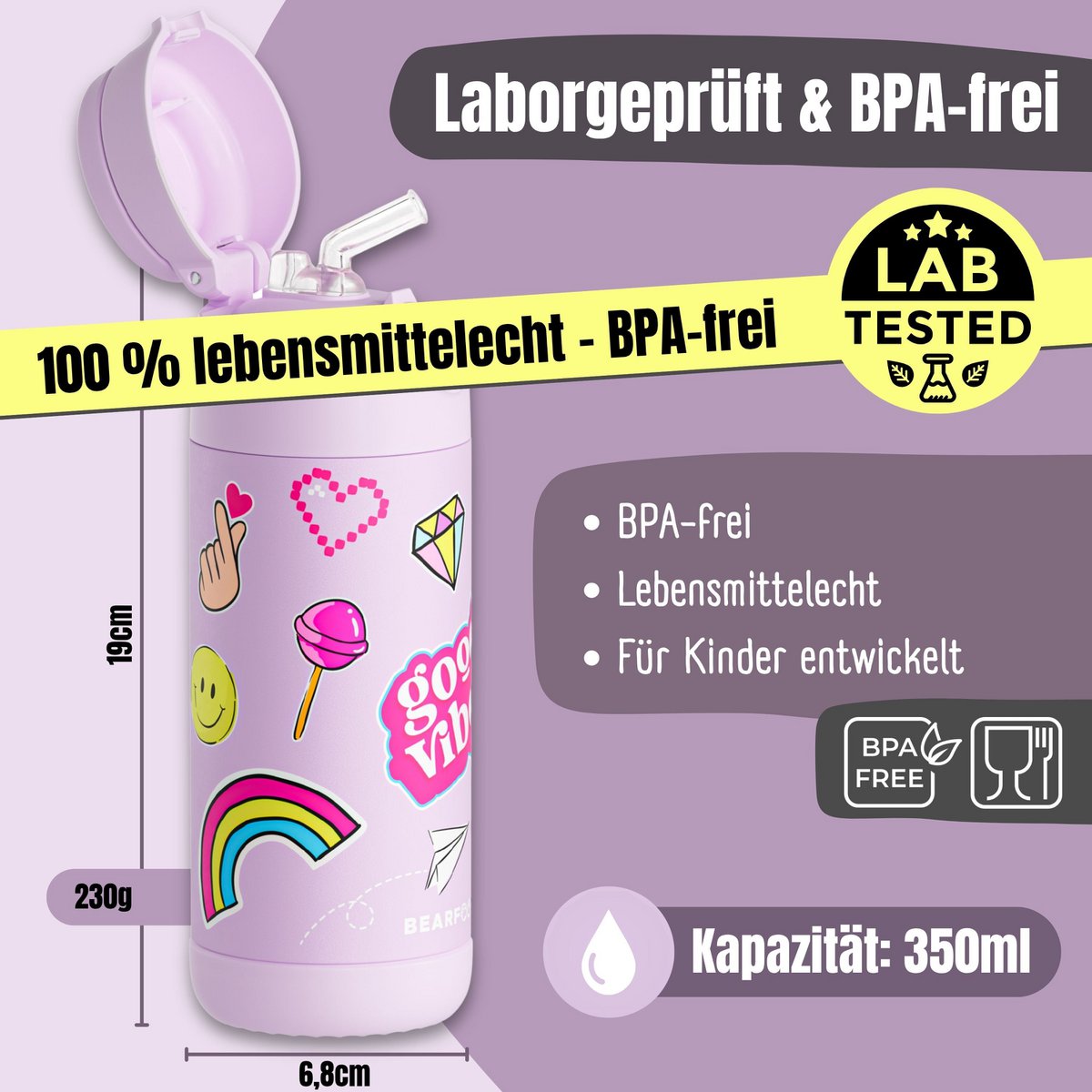 Thermo kinderdrinkfles RVS - sticker paars