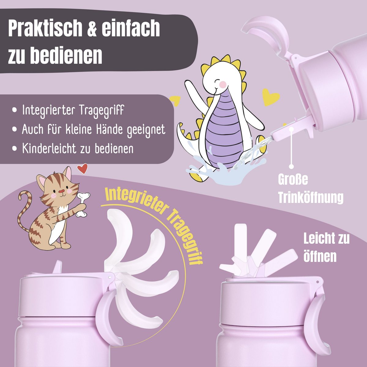 Thermo kinderdrinkfles RVS - BubbleTea paars
