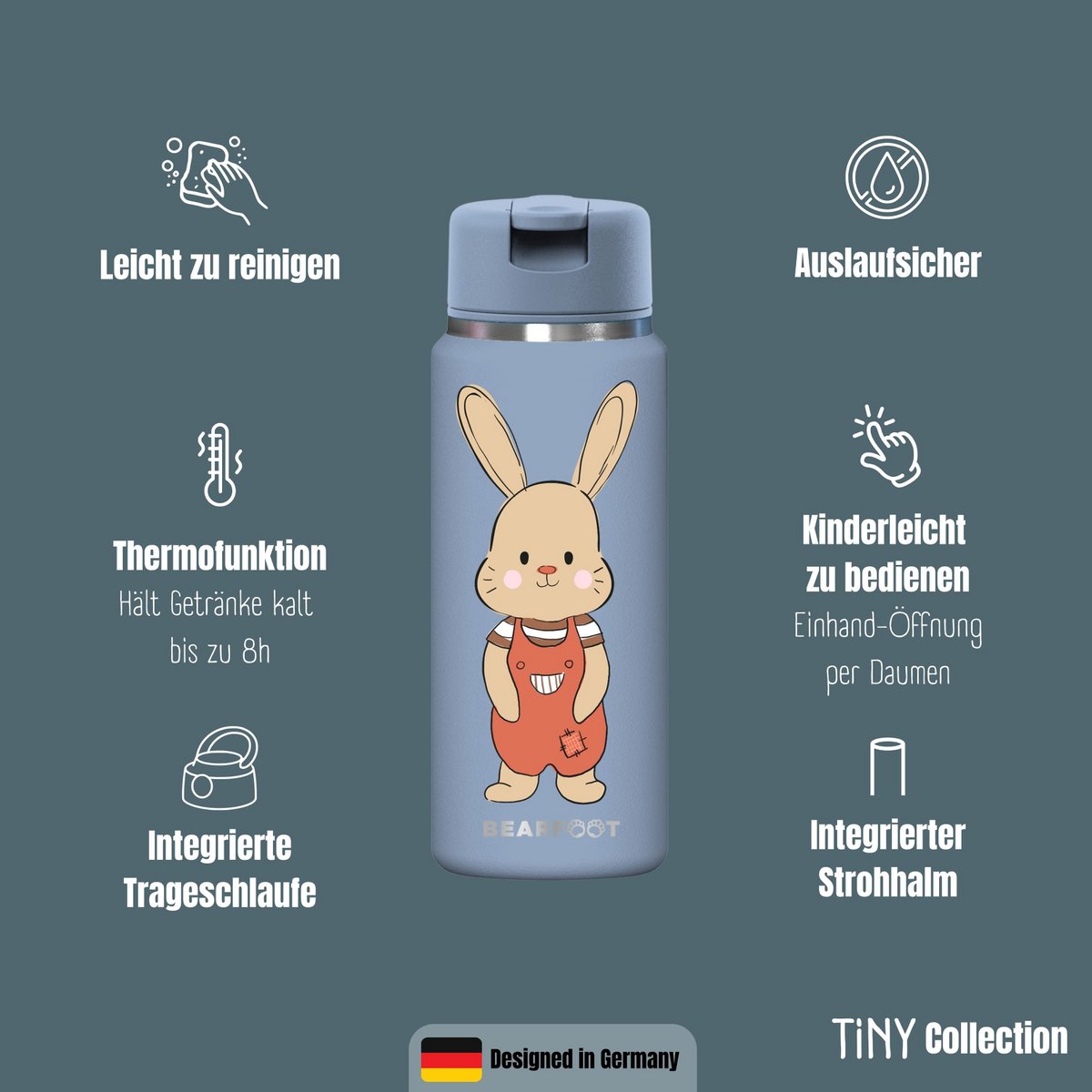 TINY Thermo kinderdrinkfles RVS - konijn