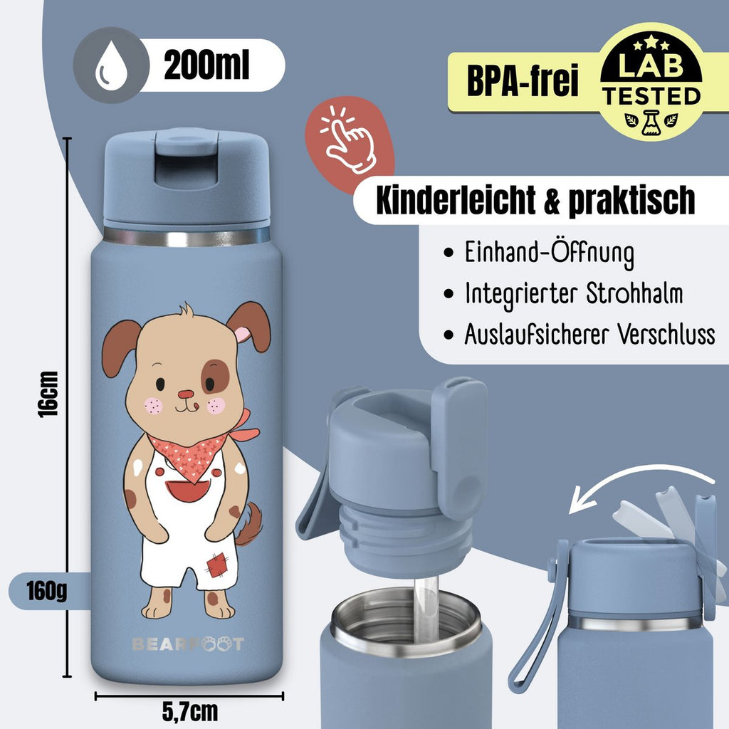 TINY Thermo kinderdrinkfles RVS - hond blauw