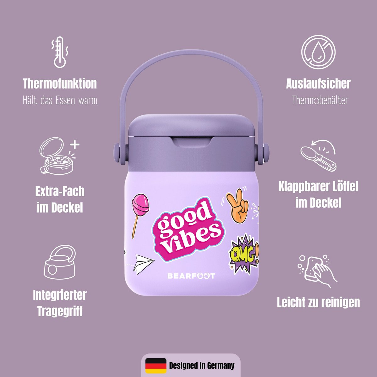 Thermoscontainer kinder RVS - sticker paars