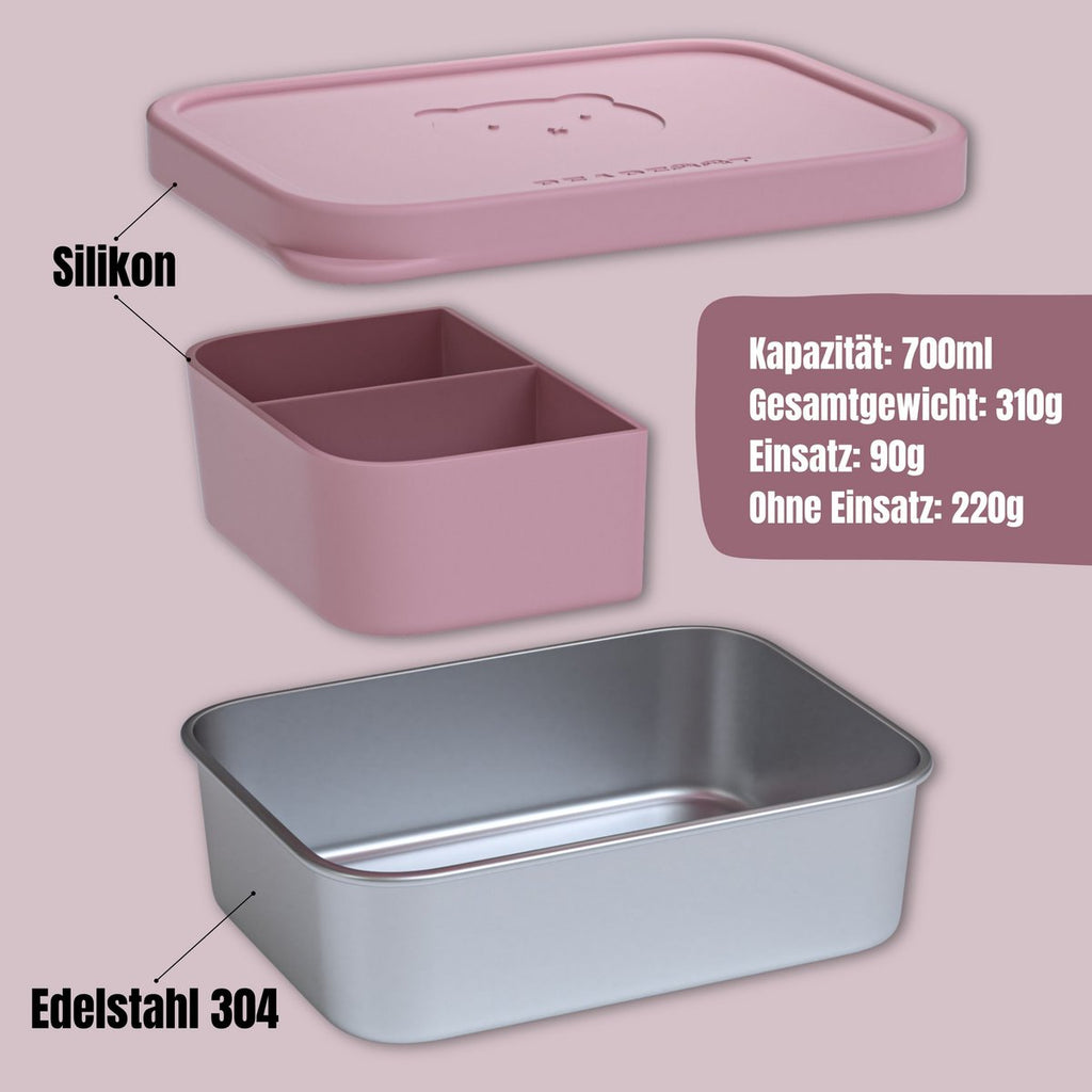 Lunchbox kinder RVS met siliconen inzetstuk - roze
