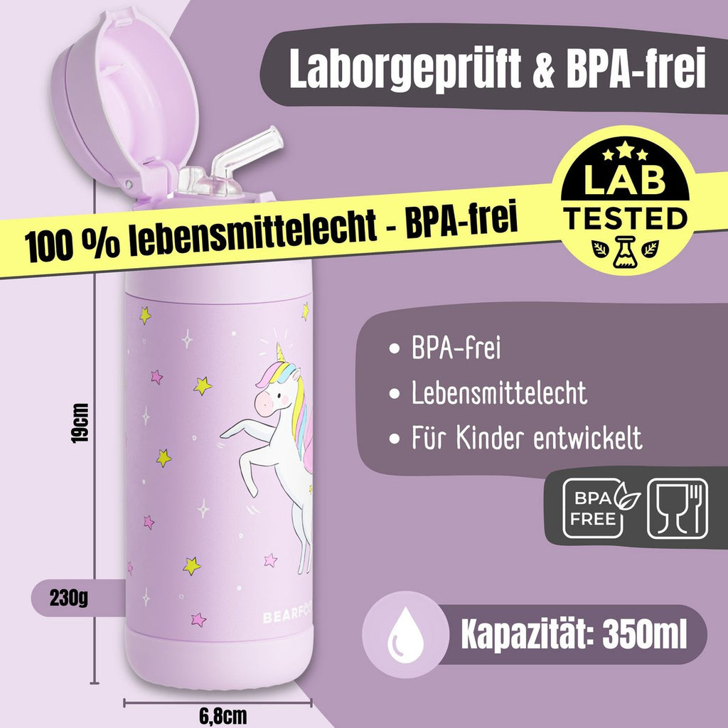 Thermo kinderdrinkfles RVS - eenhoorn paars
