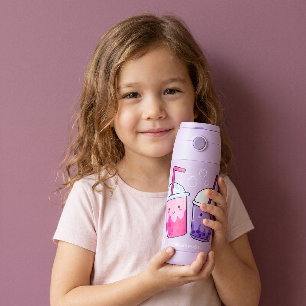 Thermo kinderdrinkfles RVS - BubbleTea paars