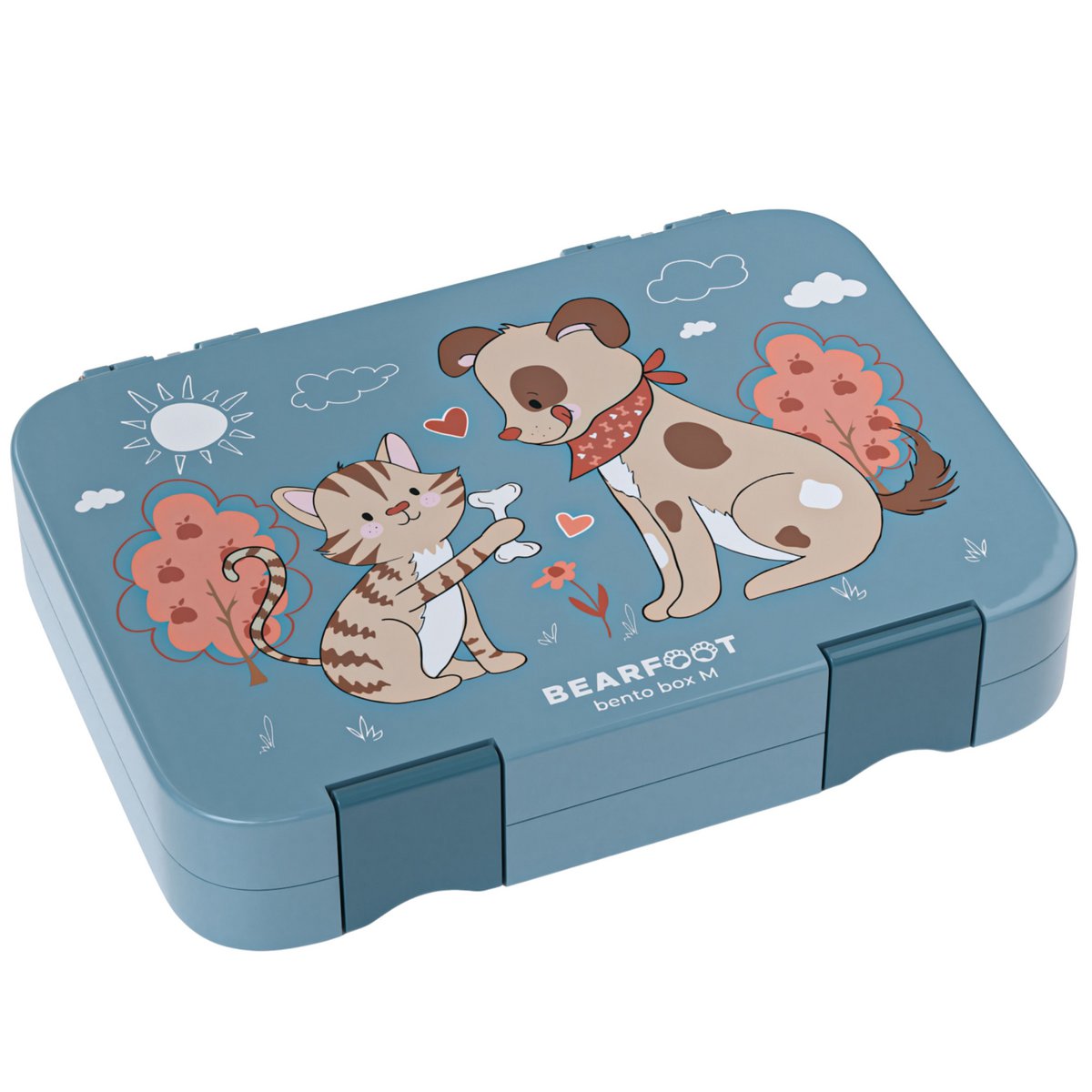 Kinderlunchbox met vakken, lunchbox - hond & kat blauw