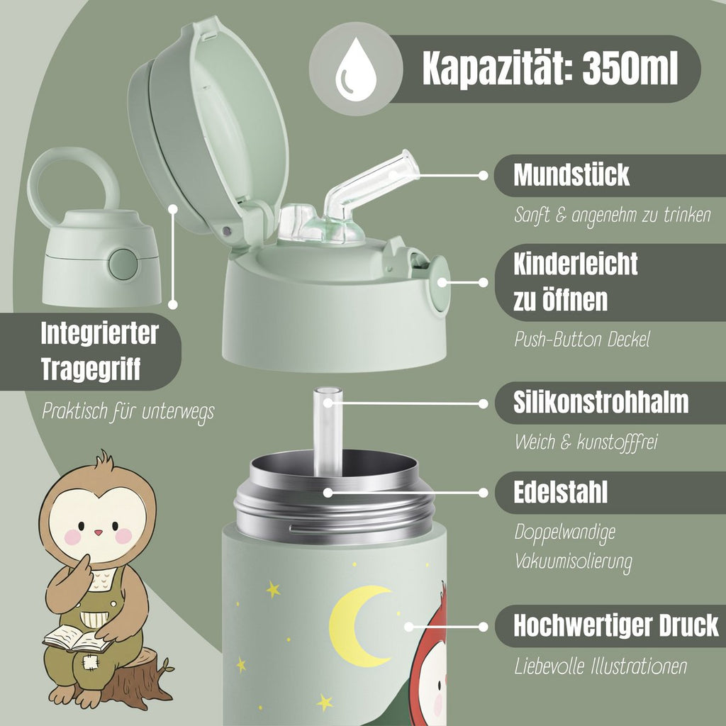 Thermo kinderdrinkfles RVS - uilgroen