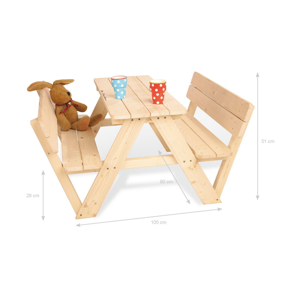 Pinolino Kinderpicknickbank Nicki voor 4 – met Rugleuning – Naturel