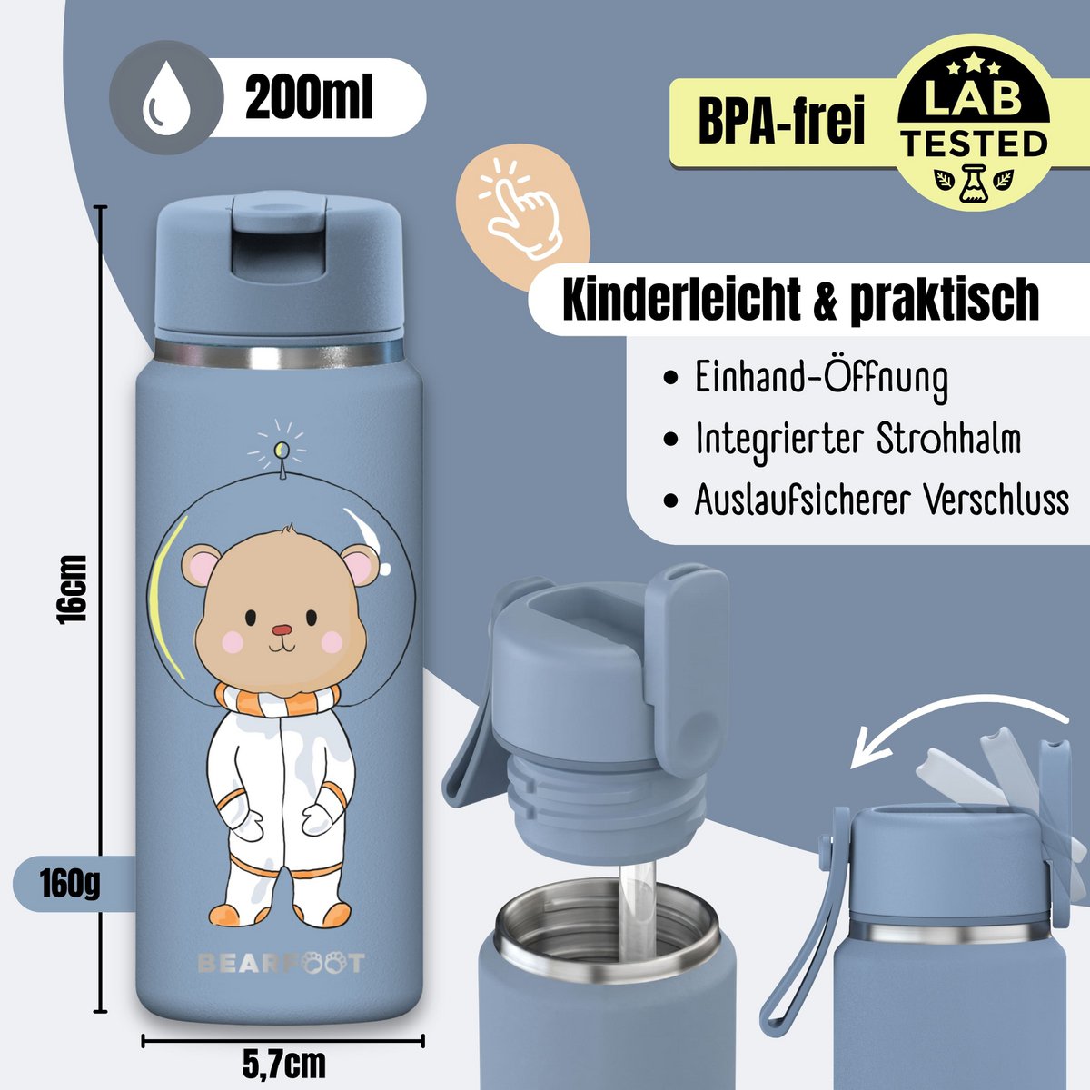 TINY Thermo kinderdrinkfles RVS - Astro Beer blauw