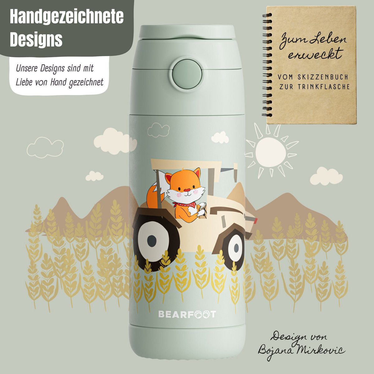 Thermo kinderdrinkfles RVS - tractor groen