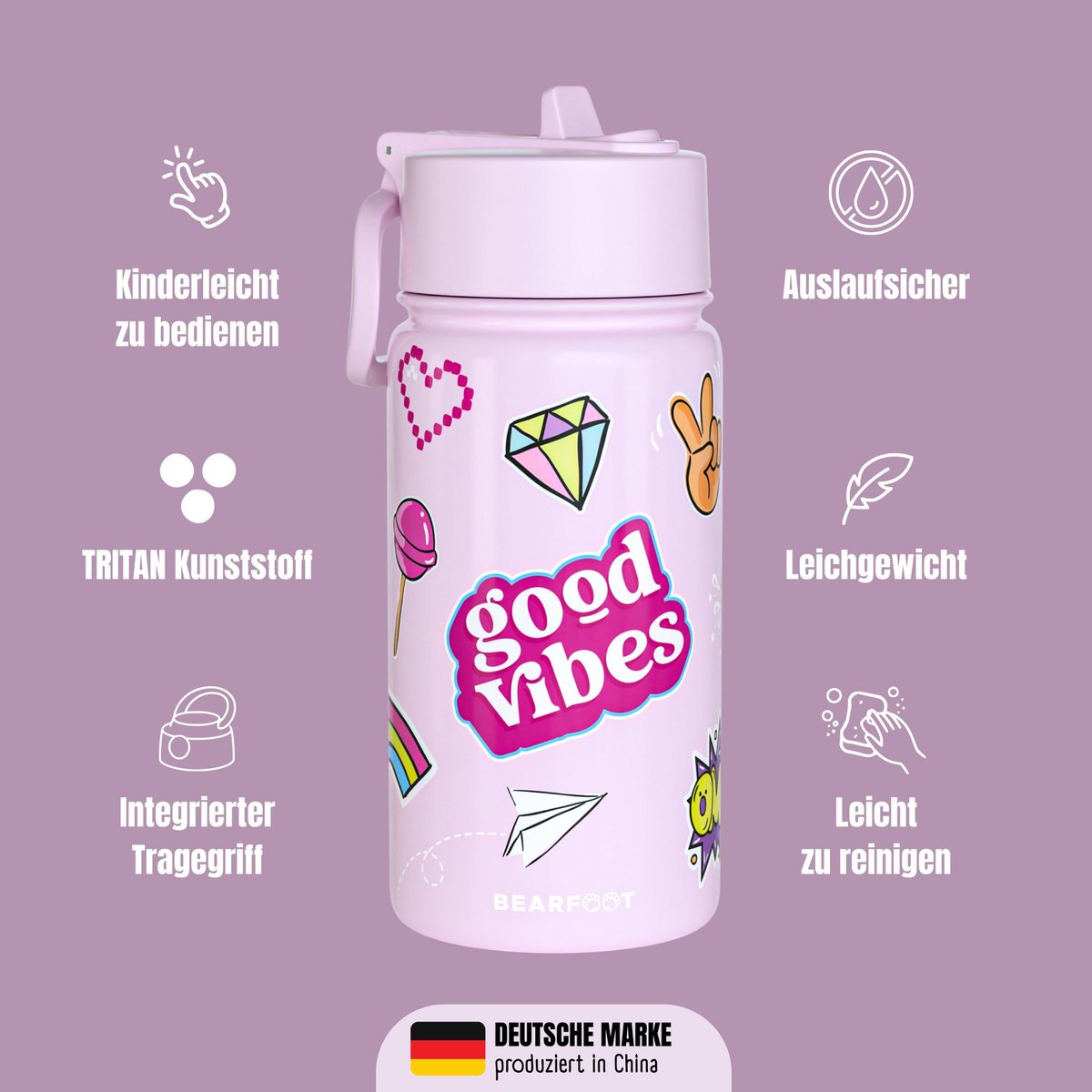 Thermo kinderdrinkfles RVS - sticker paars