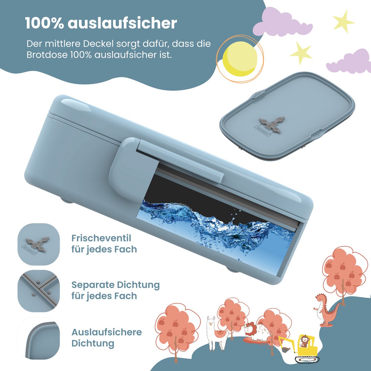 Kinderlunchbox met vakken, lichtgewicht en lekvrij - graafmachine